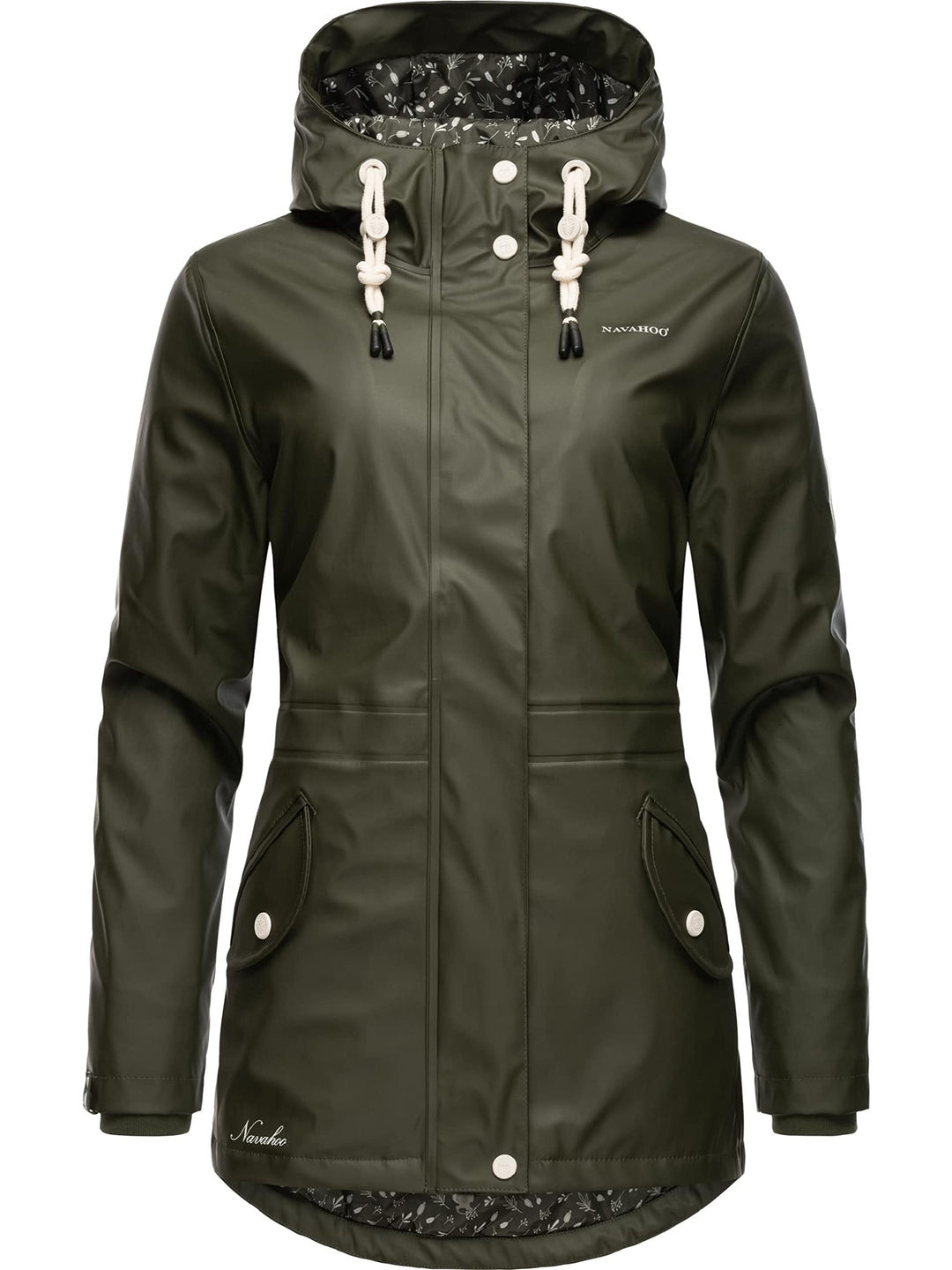 Navahoo Damen Übergangsjacke Regenmantel wasserdicht lang warm gefüttert mit Kapuze Oceans Heart XS-