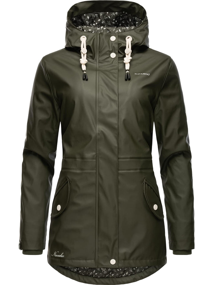 Navahoo Damen Übergangsjacke Regenmantel wasserdicht lang warm gefüttert mit Kapuze Oceans Heart XS-