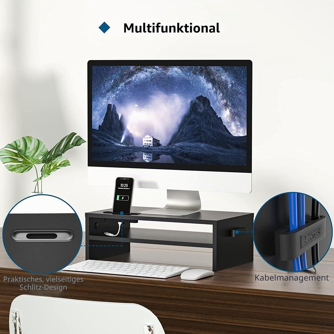 BONTEC Monitorständer, Unterbau Bildschirm, PC Bildschirm Ständer mit Handyhalter, Ergonomischem Lap