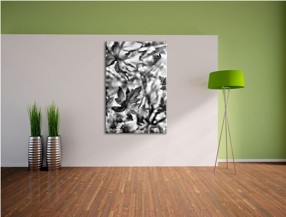 Pixxprint Monocrome, Fliegende Bunte Herbstblätter, Format: 100x70 auf Leinwand, 100x70