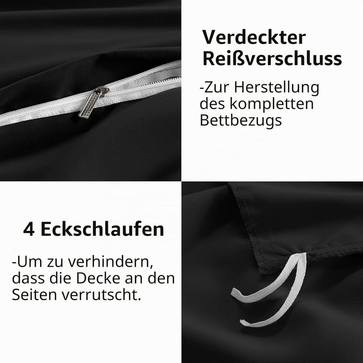 WAVVE Bettwäsche 220x240 3 teilig Schwarz - Bettbezug 220 x 240 Set mit Kissenbezüge 65x65 cm, Bettw