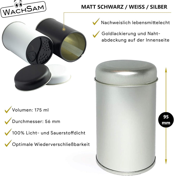 WachSam 12/24/48 Gewürzdosen Silber 175 ml mit 3-Fach Streueinsatz | Luftdicht verschliessbar | Top