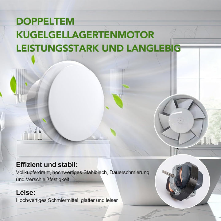Badlüfter 100mm, 12W Leiser Abluftventilator, 130m³/h Starker Lüftung Wandventilator, Geräuscharme B