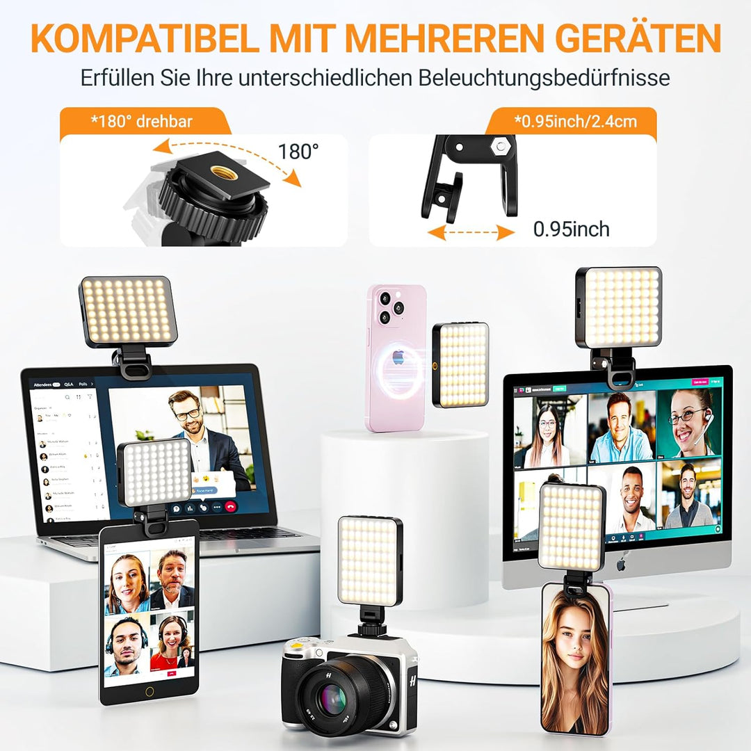 Handy Licht, 128 LED Magnetisches Selfie Licht mit 3 Lichtmodi und 10 Stufen Helligkeit, 3000-6500K