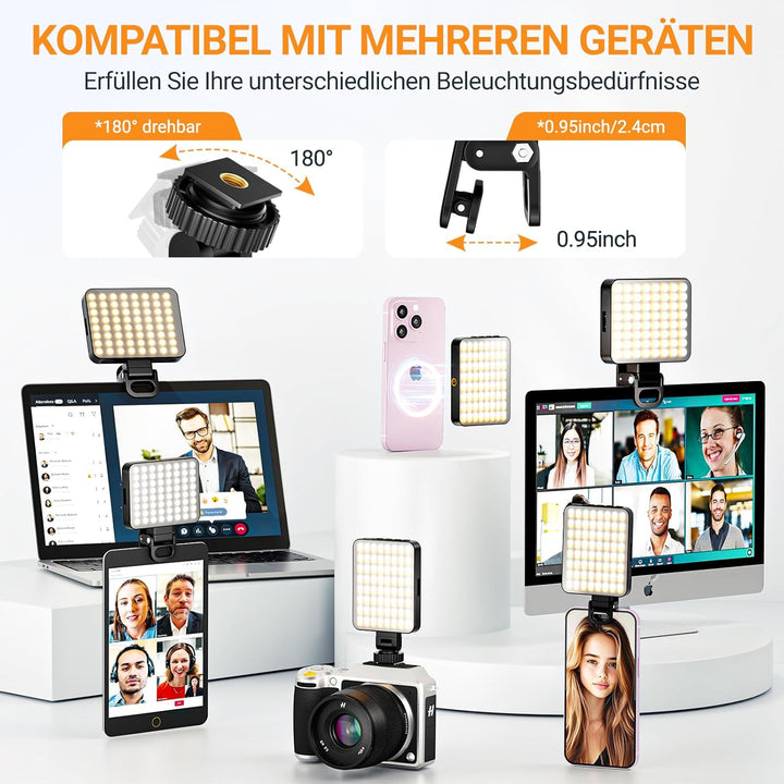 Handy Licht, 128 LED Magnetisches Selfie Licht mit 3 Lichtmodi und 10 Stufen Helligkeit, 3000-6500K