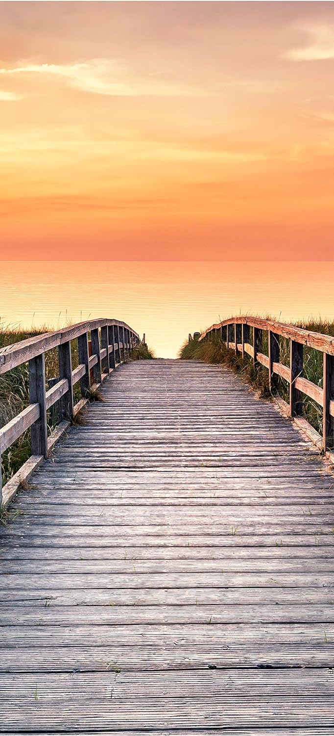 wandmotiv24 Türtapete Holz-steg zum Meer, Abend-rot, Sonne 70 x 200cm (B x H) - Dekorfolie selbstkle