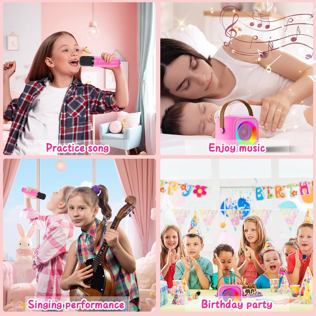 Karaoke Maschine Kinder mit 2 Mikrofon, Mini Karaoke Drahtlosen Mikrofon, Tragbares Bluetooth Lautsp