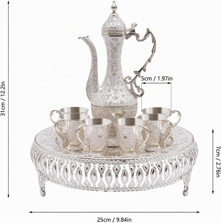 Türkische Kaffeekanne Set, Vintage Teeservice Set, Metall Russisches Samowar Weinglas mit 6 Luxuriös