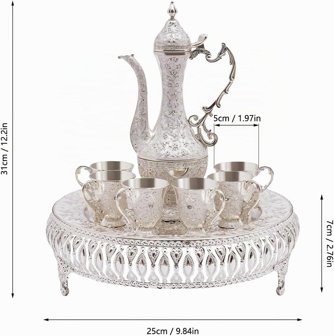 Vintage Türkische Kaffeekanne Set,Metallteekannenset mit 6 Kaffeetassen und Teetablett,Tee-Set Tee O