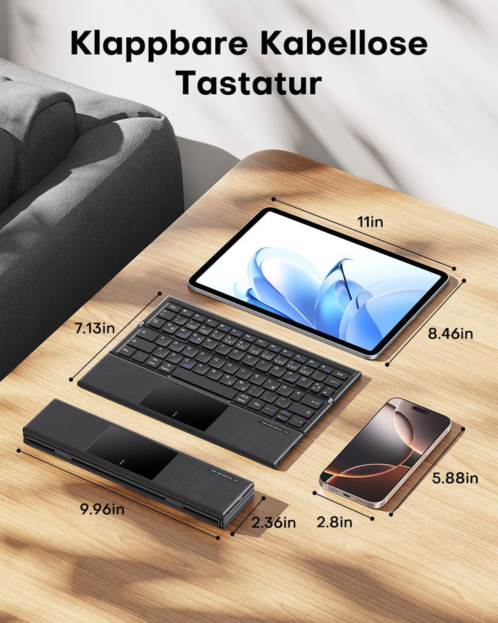 OMOTON Faltbare Bluetooth Tastatur mit Touchpad, Tragbare Kabellose Tastatur Mini Reise für iOS Andr