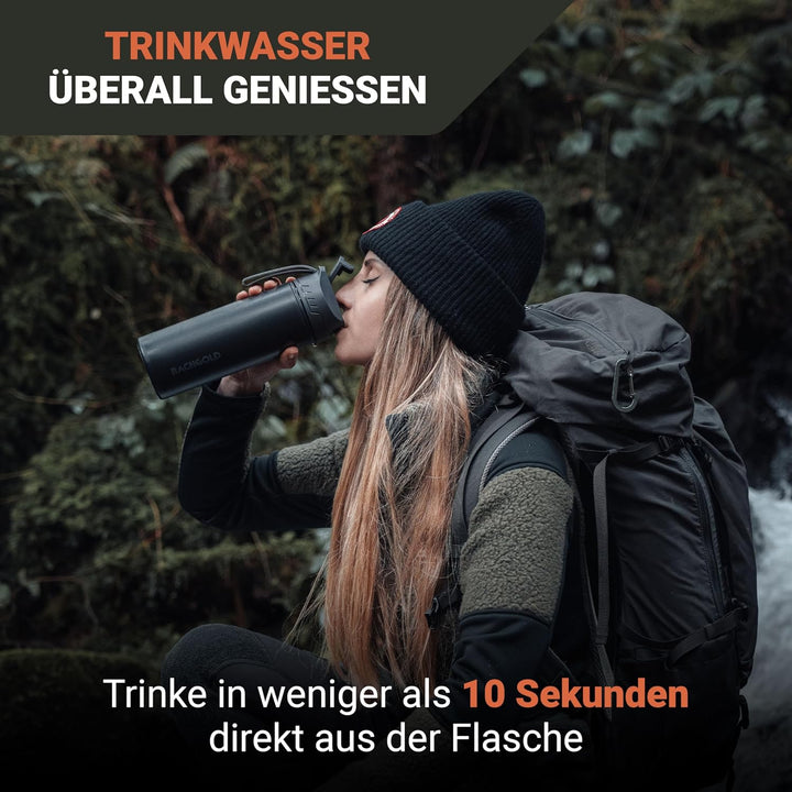 Bachgold® Profi Outdoor Wasserfilter Flasche [650ml] mit 1500L Filterkapazität I entfernt 99,99% all