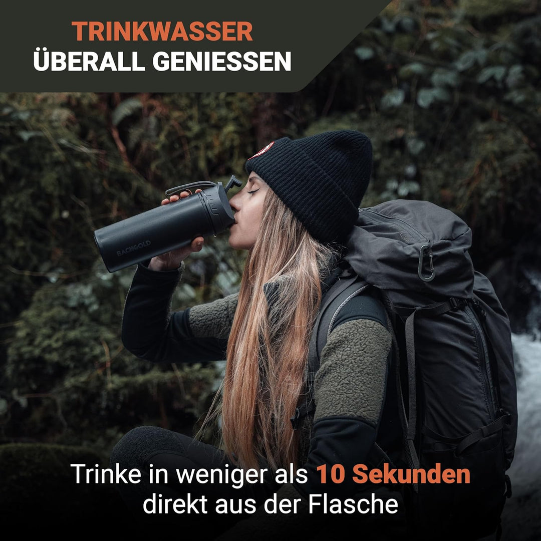 Bachgold® Profi Outdoor Wasserfilter Flasche [650ml] mit 1500L Filterkapazität I entfernt 99,99% all