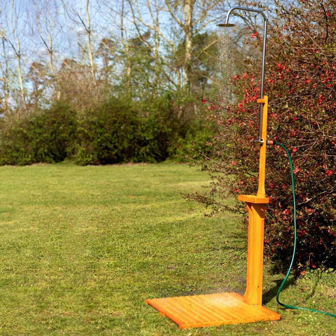 BURI Gartendusche aus geöltem Kiefernholz mit verzinktem Eisen 75x75x221cm Dusche Garten Aussendusch