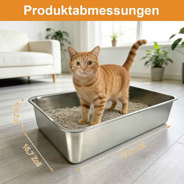Edelstahl Katzenklo Offen, 60x40x15cm – Katzentoilette Edelstahl mit Antihaftbeschichtung, Geruchsfr
