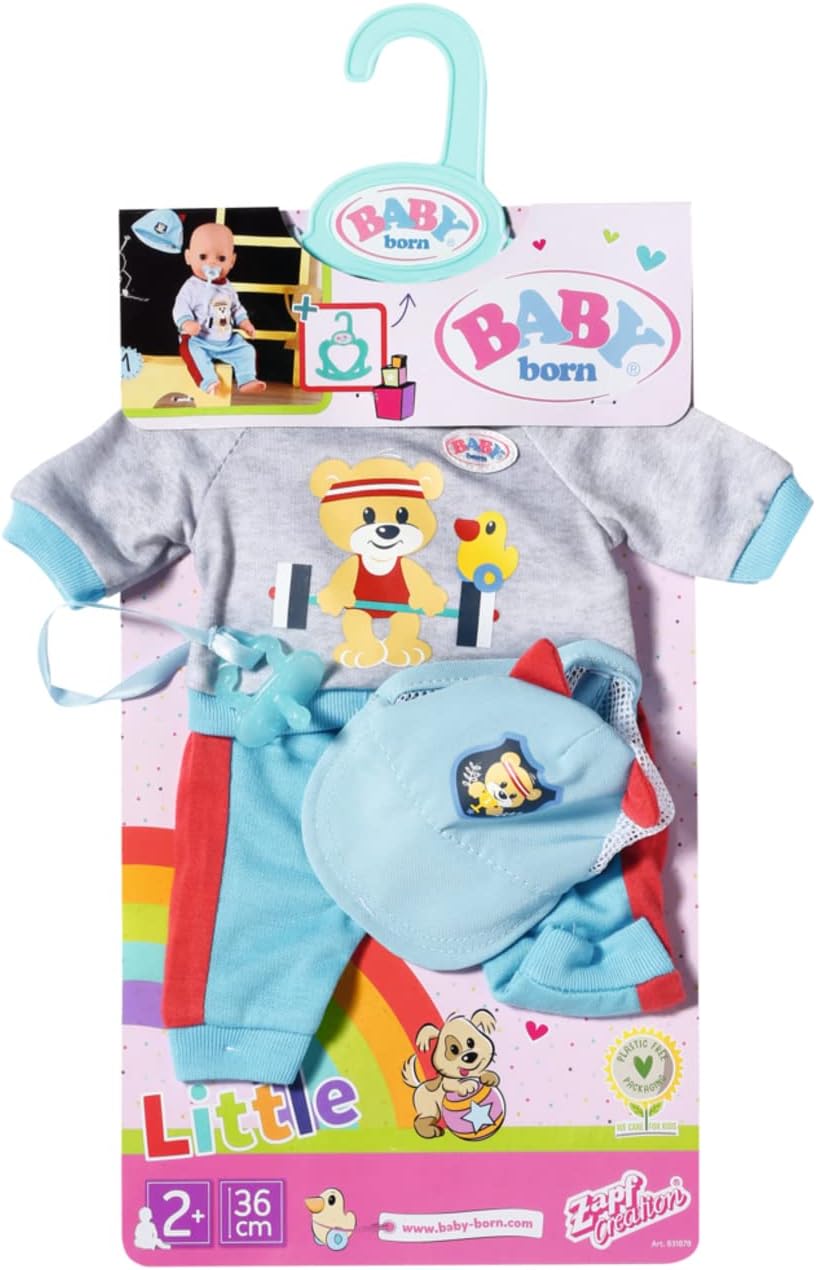 BABY born Little Sport Outfit, Set aus Puppenkleidung mit Kappe, Hose, Shirt und Schnuller, für 36 c