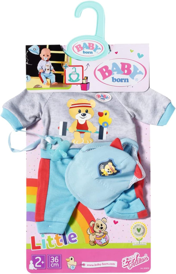 BABY born Little Sport Outfit, Set aus Puppenkleidung mit Kappe, Hose, Shirt und Schnuller, für 36 c