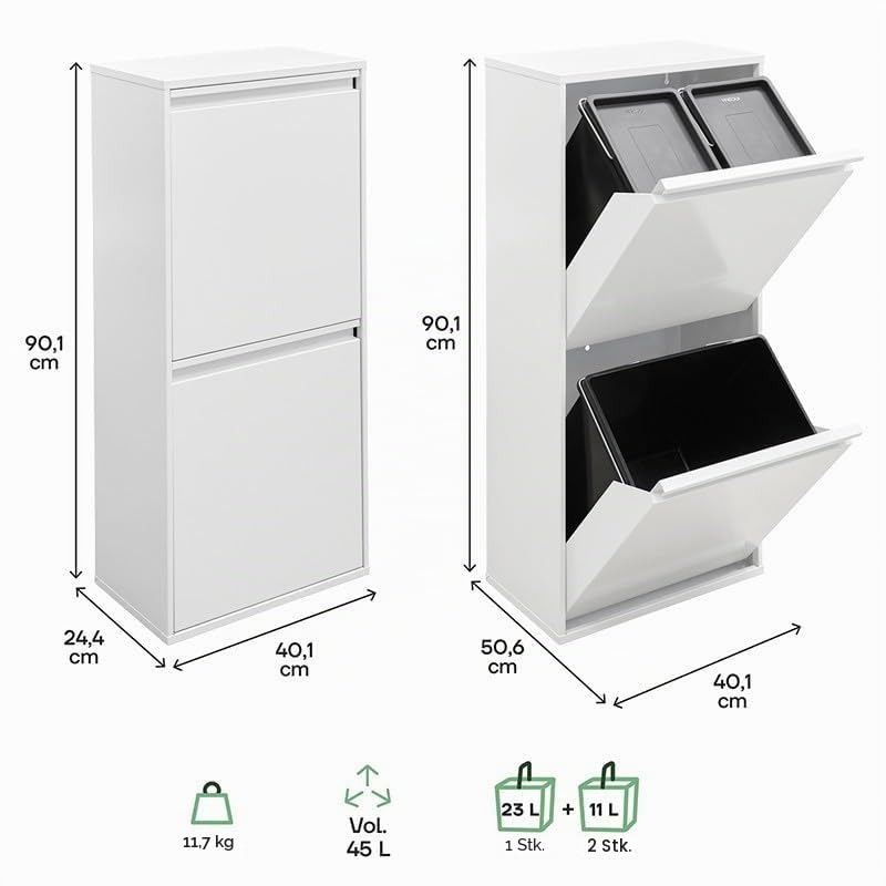 ARREGUI Basic CR401-B Mülltrennsystem aus Stahl | 3 Fächer Mülleimer für die Küche | 3 Fach Abfallei