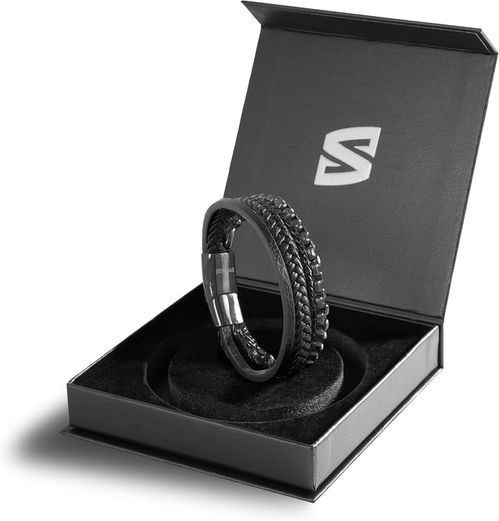 SERASAR Premium Lederarmband für Männer | Magnetverschluss aus Edelstahl in Schwarz, Silber & Gold |