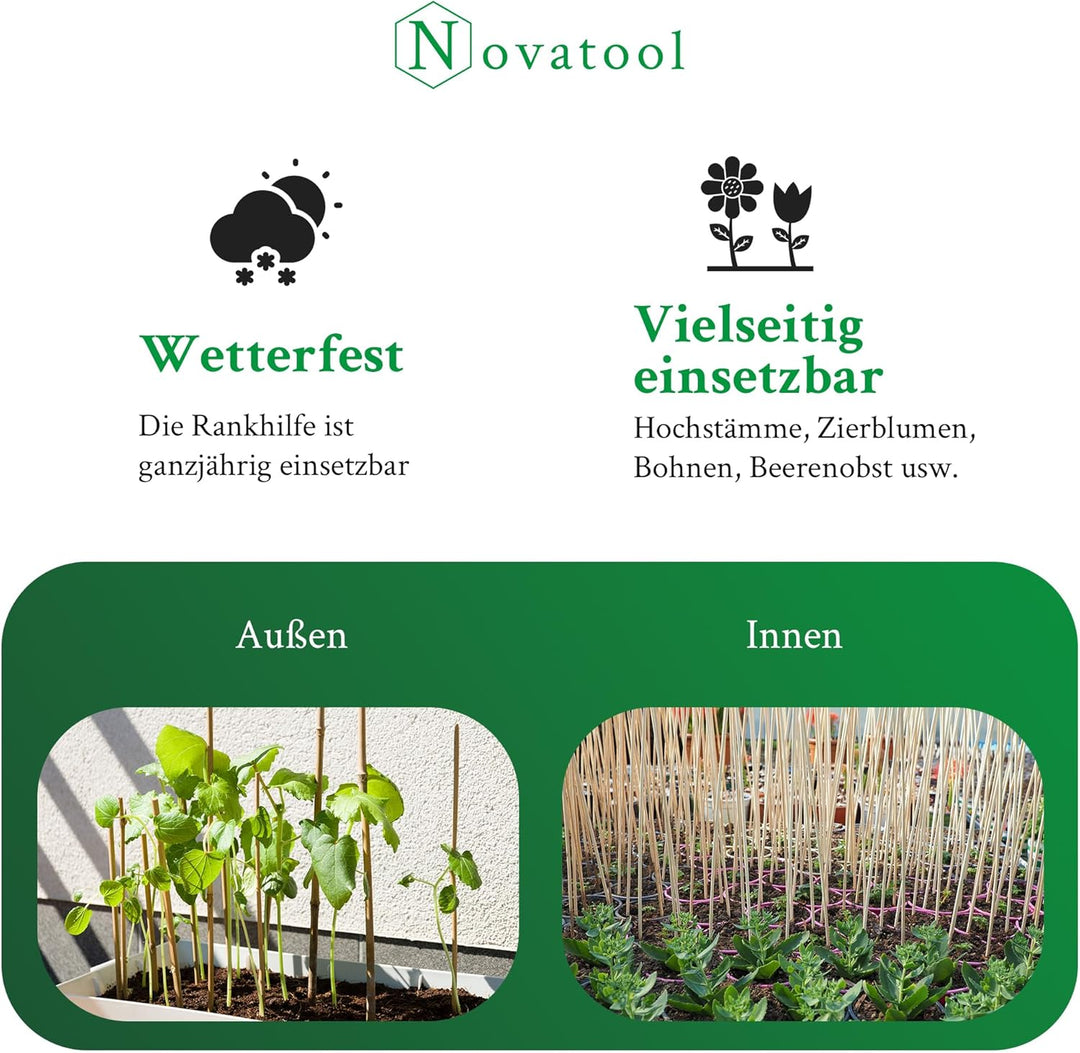 Novatool 200x Splittstäbe 50 cm x 5 mm I Grün I Rankhilfe Tomaten Stangen Bambus Pflanzstäbe Holz st