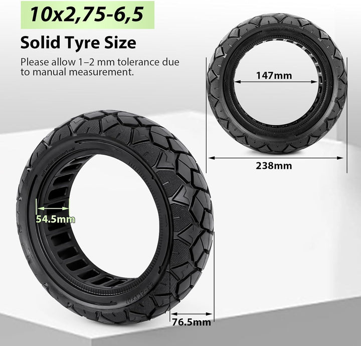 2 PCS 10 Zoll Vollreifen 10x2,75-6,5, Vollgummireifen 70/65-6.5 Ersatzreifen für Hiboy Max3, Dualtro