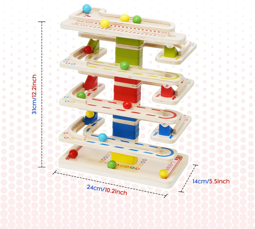 Holz Murmeln Spielzeug Kugelbahn Murmelbahn Holz Ball Drop Spielzeug mit 16 Murmeln Marble Run Rennb