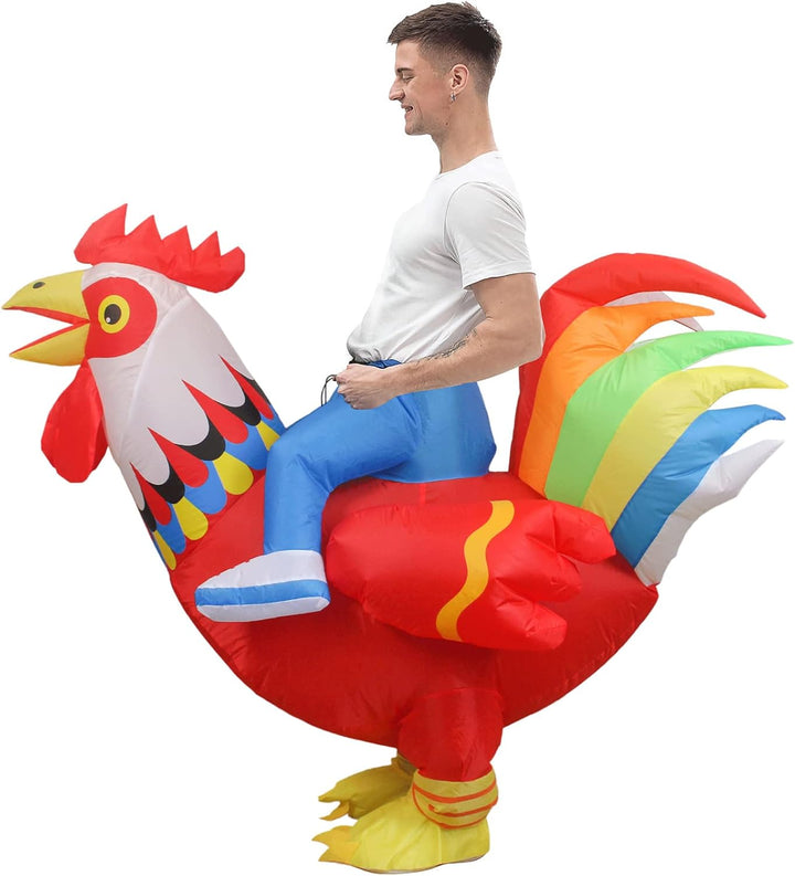 IRETG Aufblasbare Hahn Hühner Kostüm Blow Up Ride-on Huhn Kostüme für Party Halloween Weihnachten Co