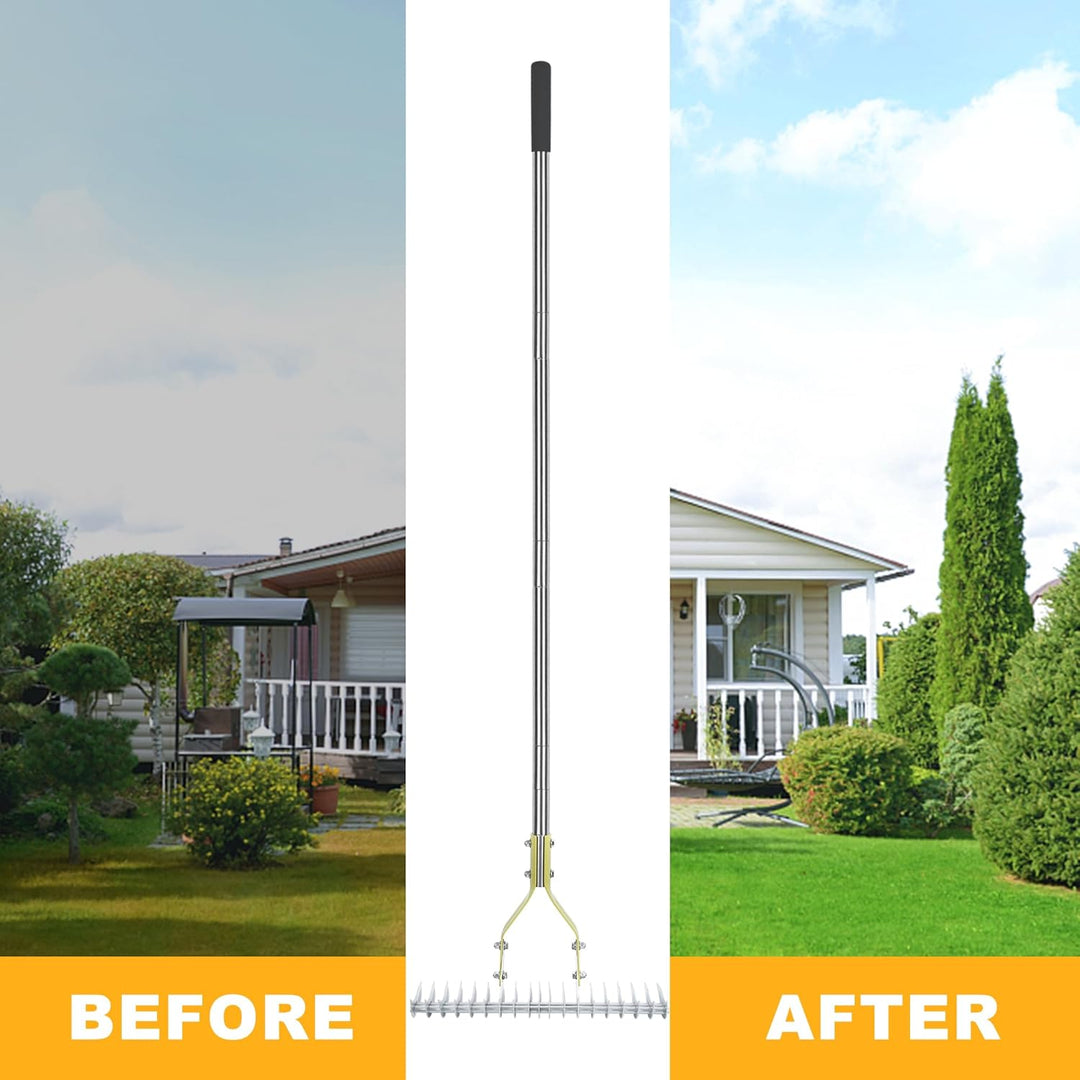 Strohrechen, Rasenrechen Mit 148 cm Verstellbarem Langem Griff Robuster Garten-Laubgreifer Aus Karbo