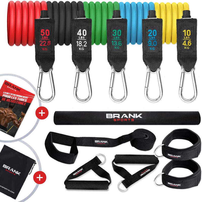 BRANK SPORTS® Widerstandsbänder-Set mit Griffen und 13 Teilen – Einstellbare Fitnessbänder als Set v