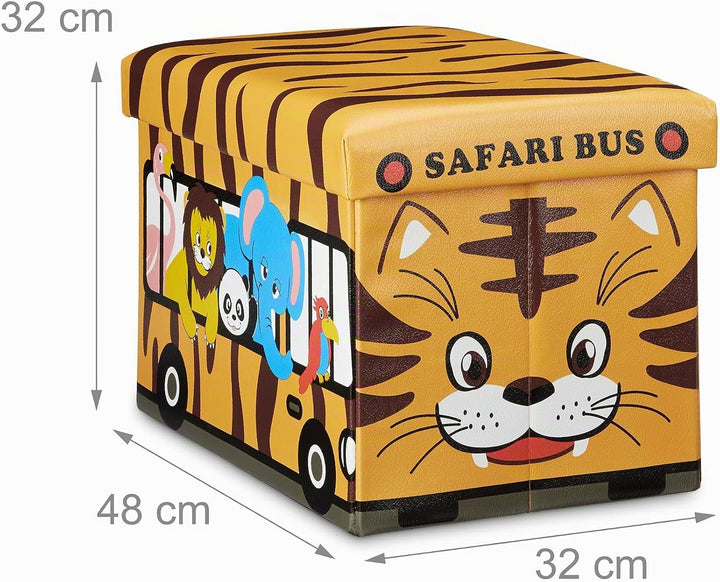 Relaxdays Faltbare Spielzeugkiste Tiger HBT 32 x 48 x 32 cm stabiler Kinder Sitzhocker als Spielzeug