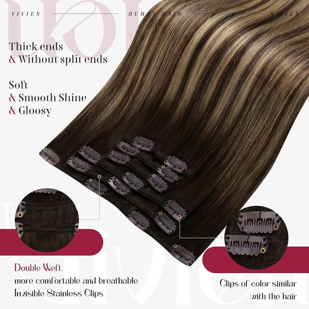 Vivien Echthaar Extensions Clip 45 cm Braun Ombre Clip in Extensions Echthaar Balayage Braun bis Blo