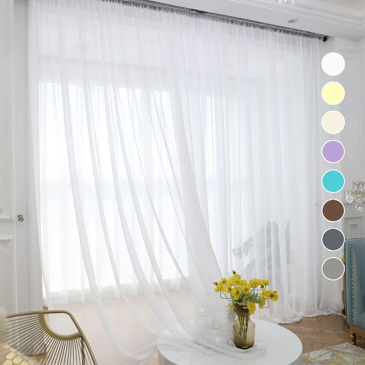 ABCHOME Weisse, durchsichtige Vorhänge, 330 cm lang, 2 Paneele, Stangentasche, Voile, halbtransparen