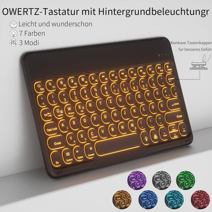 Hülle mit Tastatur für iPad 9/8/7 Generation (2021/2020/2019) 10.2 Zoll Soft TPU Rückschalemit Stift
