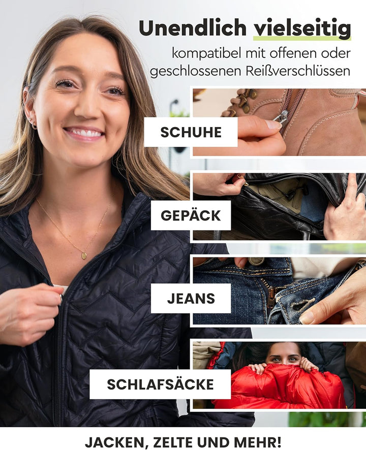 ZlideOn Reissverschluss Ersatz - 3 Stk., Schwarz, Gross - Instant Zipper Reissverschluss Schieber Mu
