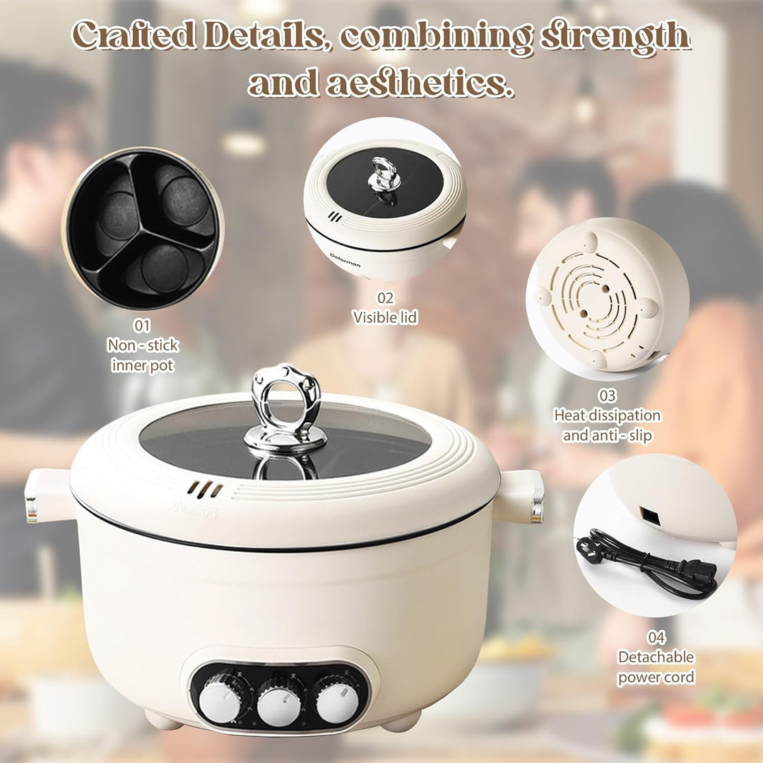 Hot Pot Elektrisch, 5.3L Elektrischer Kochtopf, 1000W Multifunktionale Bratpfanne Antihaft-Suppentop