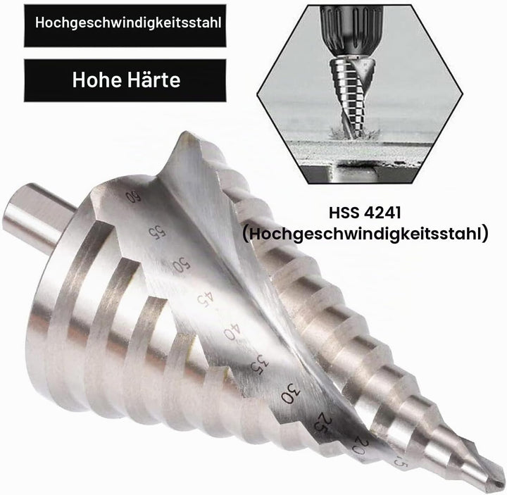 Hotiko HSS Stufenbohrer [12mm Schaft] Kegelbohrer Ø 6-60mm Schälbohrer ideal für Metall, Holz, Kunst