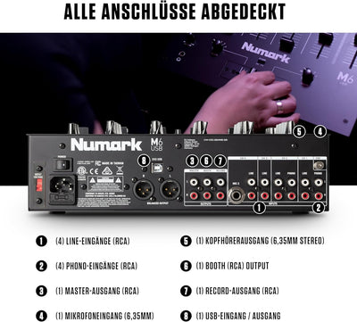 Numark M6 USB - 4-Kanal DJ-Mixer mit integriertem Audio Interface, 3-Band EQ, Mikrofoneingang und au