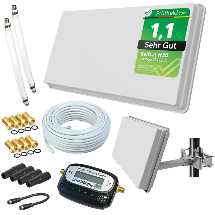 Selfsat H30D2+ Flachantenne Twin + 20m Kabel + Fensterhalterung + SAT-Finder + 2 Fensterdurchführung
