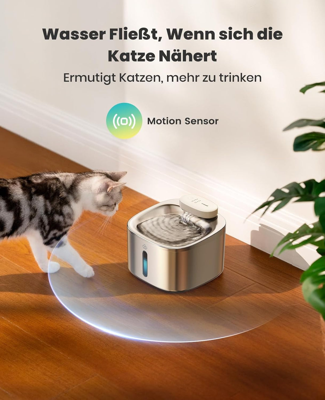 oneisall Katzenbrunnen Kabellos, 5000mAh Batteriebetrieb, 3.5L Trinkbrunnen für Katze mit Bewegungsm