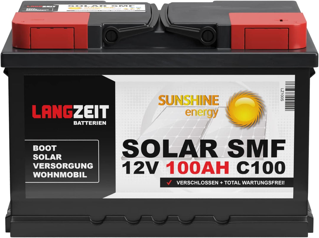 Solarbatterie 100Ah 12V Versorgungsbatterie Wohnmobil Batterie Boot Solar SMF total wartungsfrei 80A