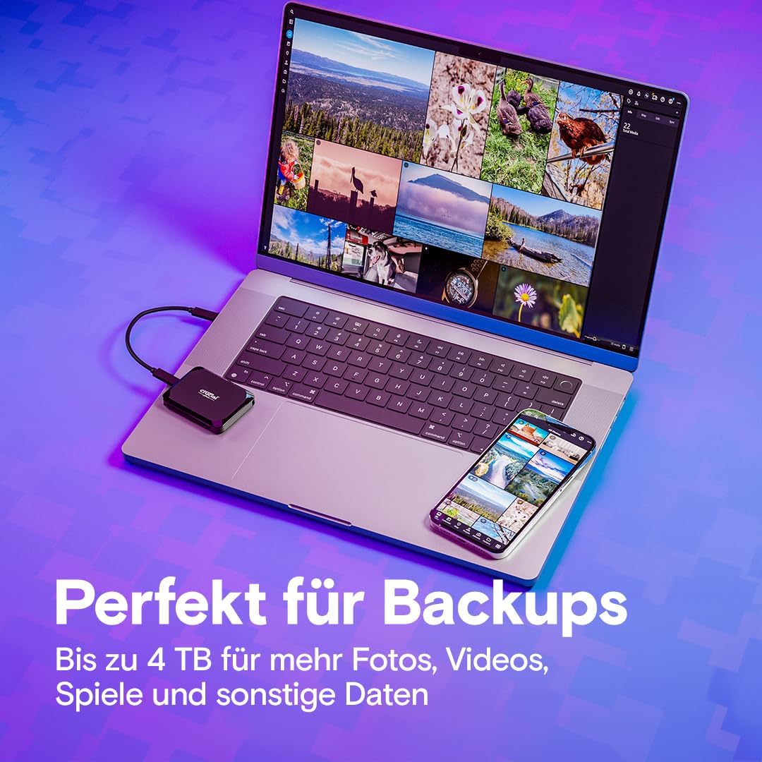 Crucial X9 4TB Portable SSD mit USB-A Adapter - bis zu 1050MB/s - PC und Mac, mit Mylio Photos+, USB