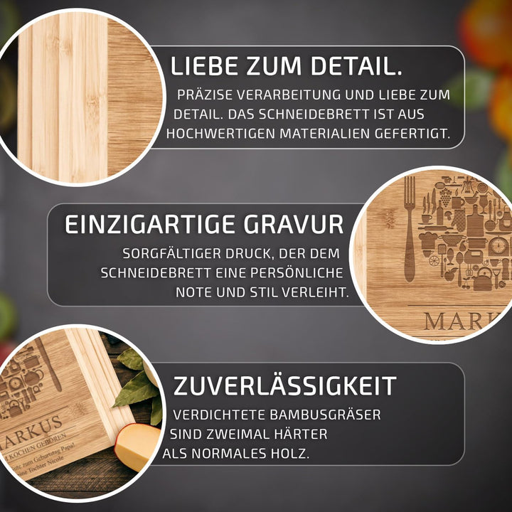 Maverton Bambus Schneidebrett mit Gravur - Servierbrett - Brotzeitbrett massiv - Grösse: 35x25 cm -