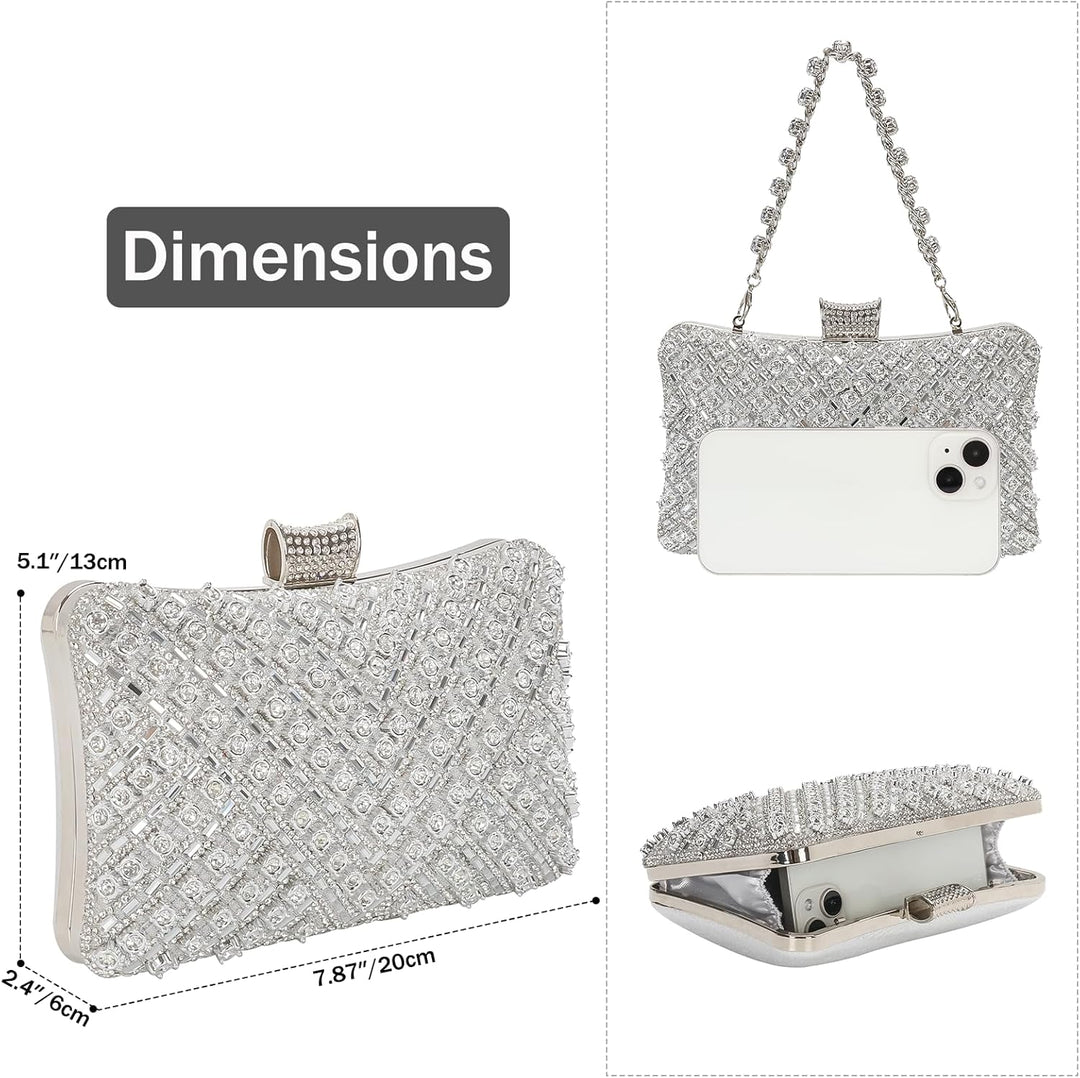 Vintage Clutch Damen, Glitzernde Kleine Abendhandtasche Schultertasche für Hochzeit, Party und Ball