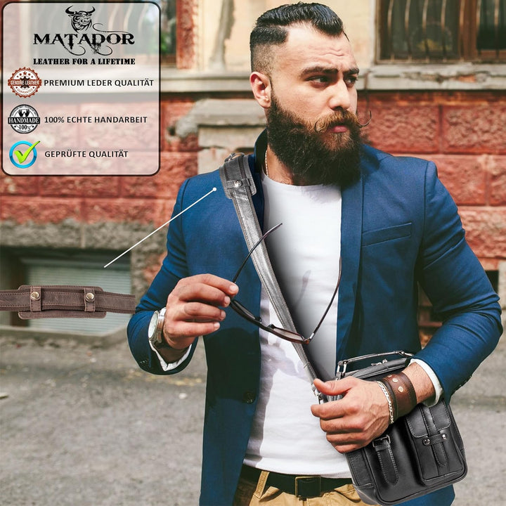 MATADOR Schultertasche Echt Leder Herren Hochwertige Arbeittasche Umhängetasche Ledertasche Tabletta