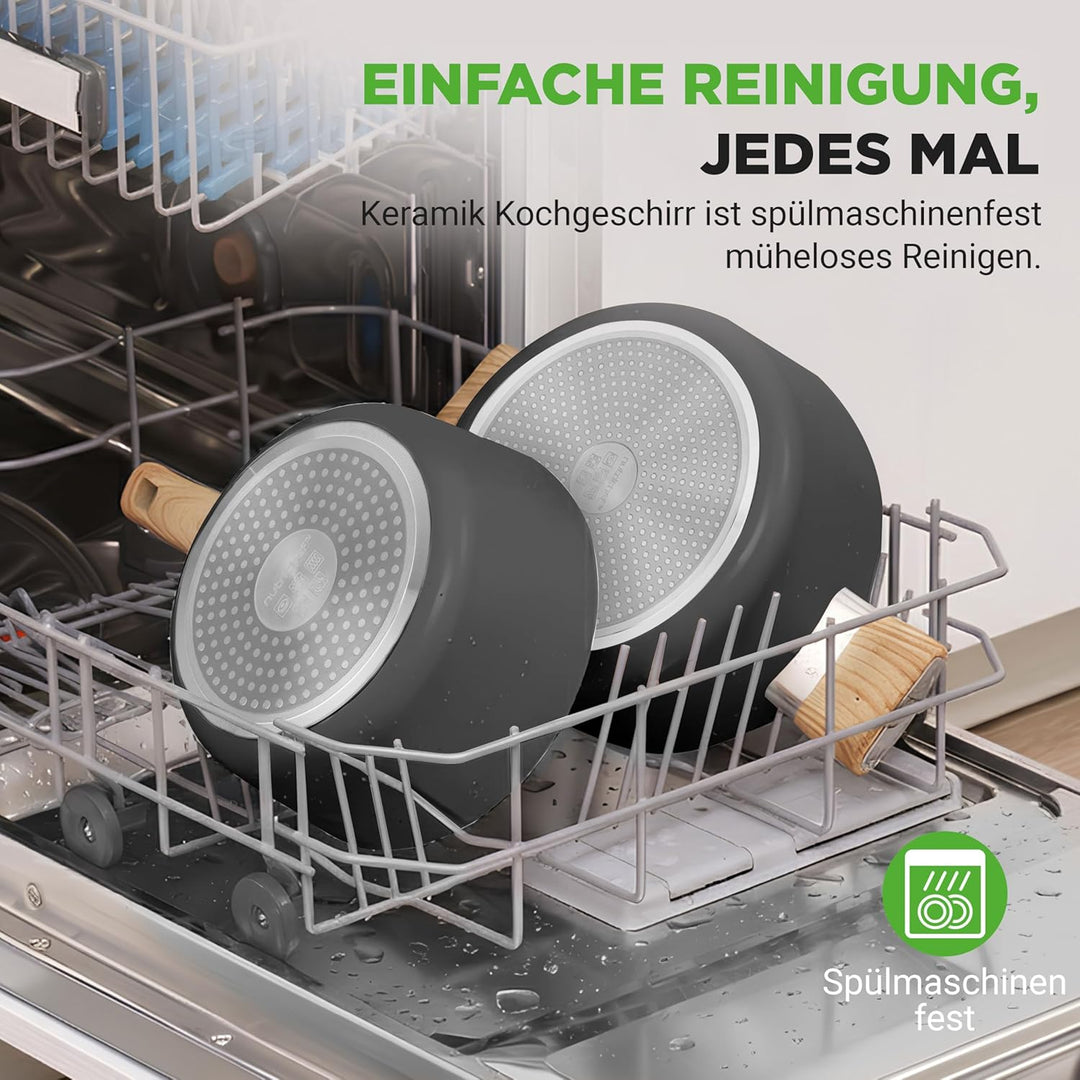 NutriChef Keramik Topfset und Pfannenset – 14-teilig für Induktion mit Antihaftbeschichtung, inklusi