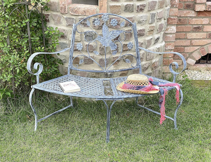 DanDiBo Sitzbank Halbrund Metall Wetterfest Grau 130 cm Baumbank 96013 Gartenbank Parkbank Eisenbank