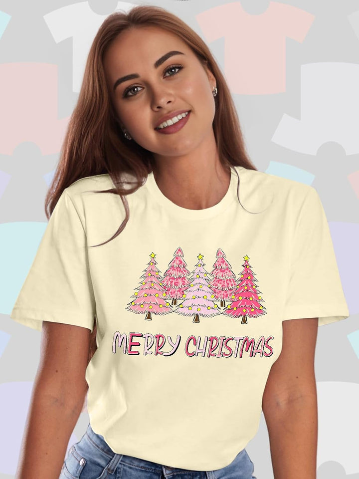 Weihnachts Tshirt Damen Merry Christmas T Shirt Xmas Tree Shirts A-cremefarben1 XL, A-cremefarben1 X