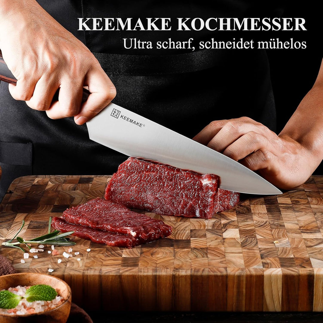 KEEMAKE Kochmesser, 20 cm Küchenmesser Messer Allzweckmesser aus hochwertigem Edelstahl, Extra Schar