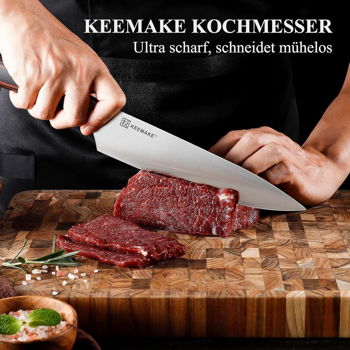 KEEMAKE Kochmesser, 20 cm Küchenmesser Messer Allzweckmesser aus hochwertigem Edelstahl, Extra Schar