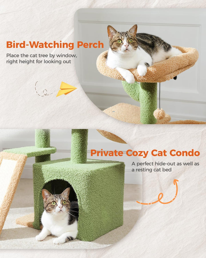PAWZ Road Kratzbaum Kaktus klein mit Kratzmatte, Hängematte, Eigentumswohnung und Korb, Kleiner Katz
