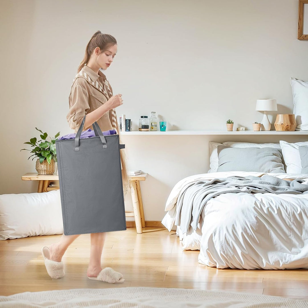 Slim Wäschekorb Faltbar Mit Griffen für Waschküche, Schlafzimmer, Badezimmer, 39x19x61CM, 45L (Dunke
